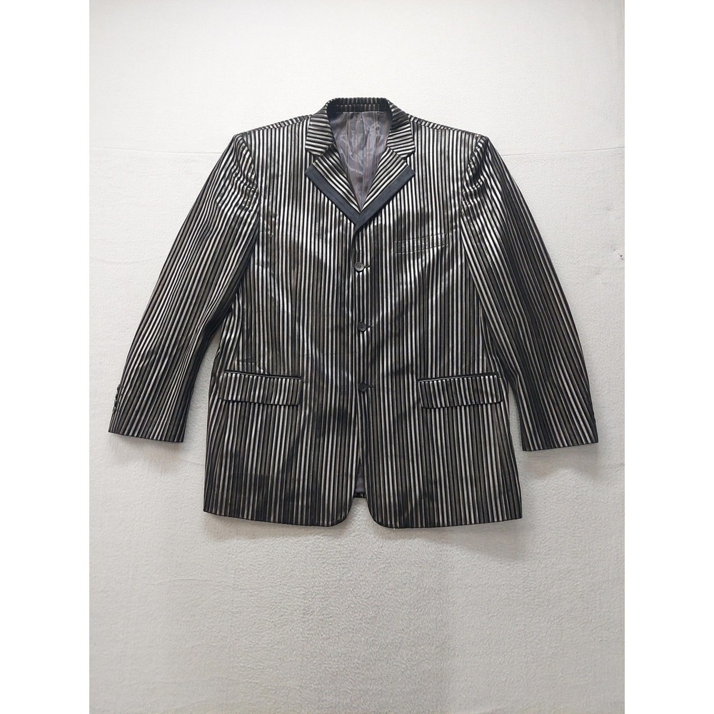 Venezzi Blazer Mens 2XL Black Stripe Party Tuxedo Jacket Shiny Formal Evening